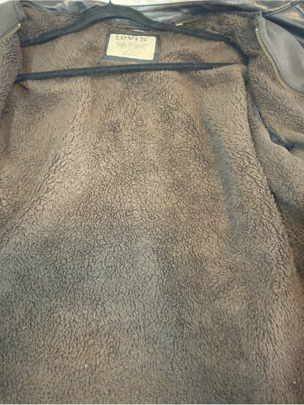 Vintage Levi's Men's Black Leather Jacket Faux Sherpa Lining Large pre-owned